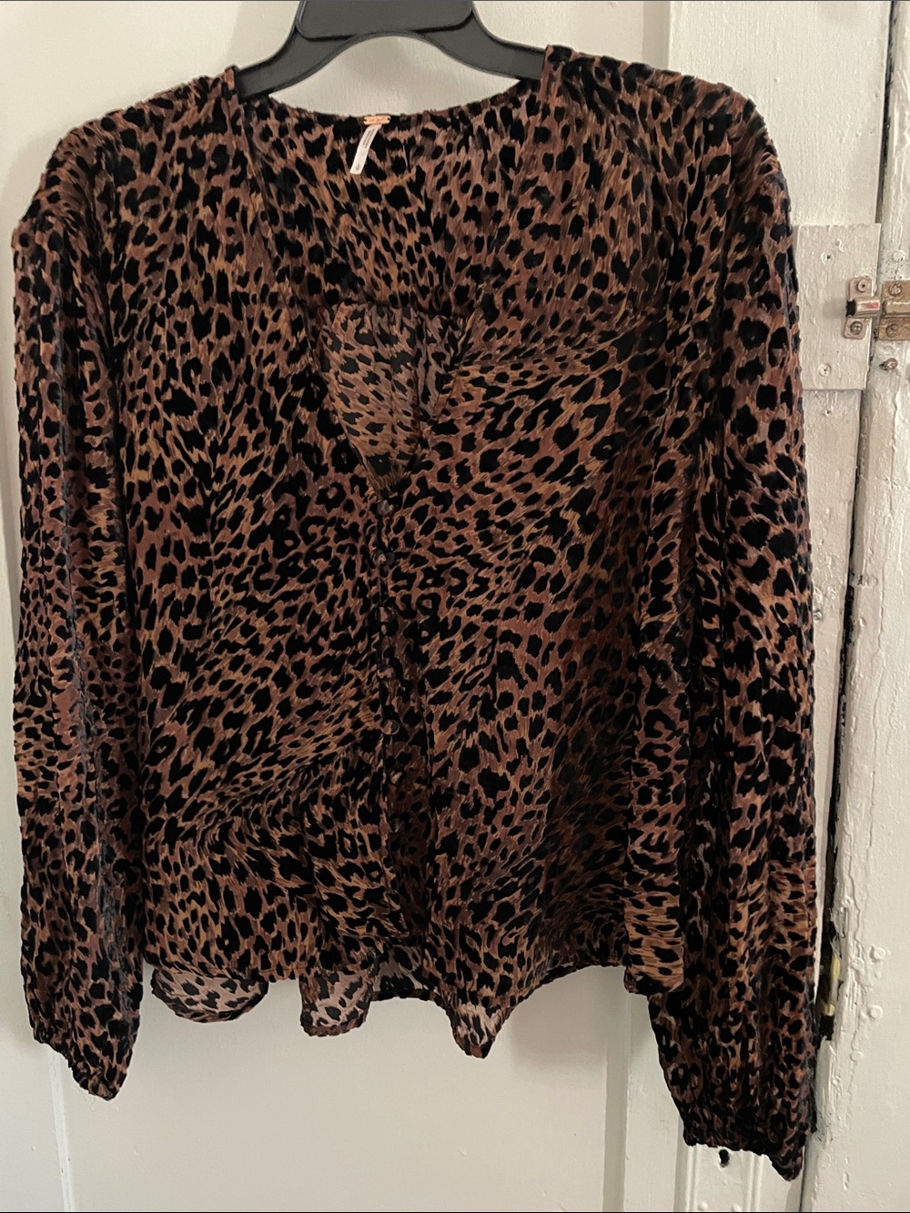 Free People Leopard Print V-Neck Blouse - Brown & Black